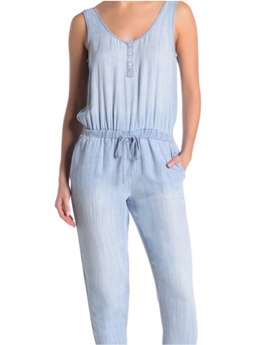Cloth & Stone Chambray Jumpsuit with Drawstring Waist and Open Back Size Medium